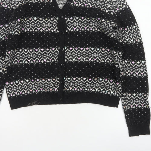 Tu Women’s Black Size 12 Fair Isle Sequin Button Cardigan