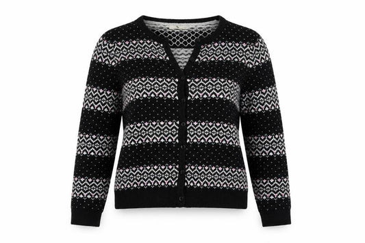 Tu Women’s Black Size 12 Fair Isle Sequin Button Cardigan