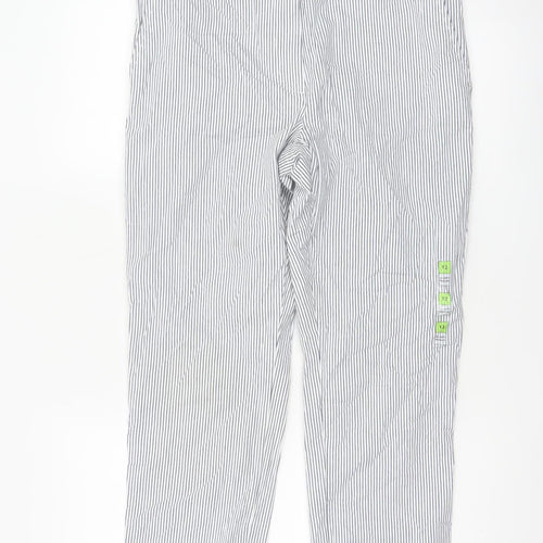 Marks and Spencer Women White Stripe Size 12 Straight Cotton Trousers
