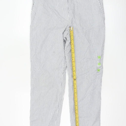 Marks and Spencer Women White Stripe Size 12 Straight Cotton Trousers