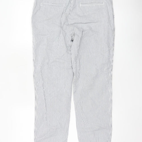 Marks and Spencer Women White Stripe Size 12 Straight Cotton Trousers