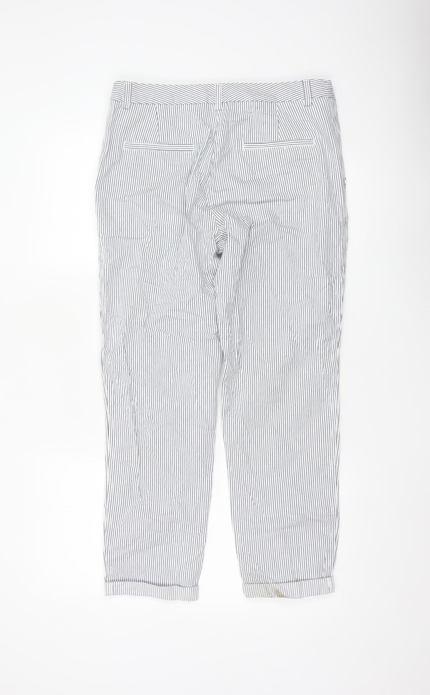Marks and Spencer Women White Stripe Size 12 Straight Cotton Trousers