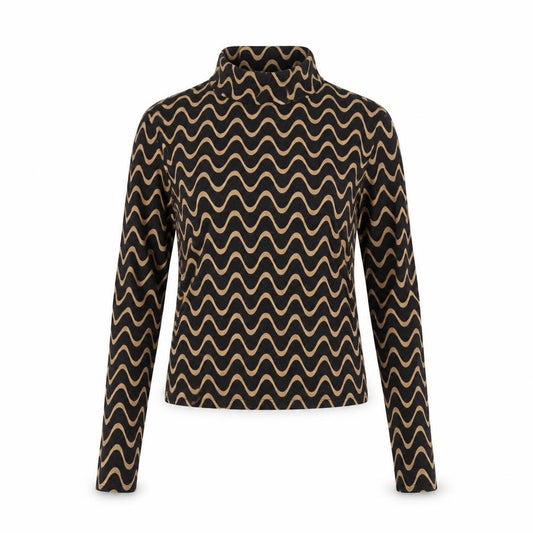 Stradivarius Women Black Geometric Cropped High Neck Long Sleeve Top L