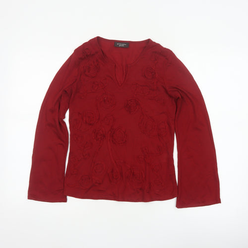Principles Petite Women Red UK 6 Floral Embroidered V-Neck Blouse