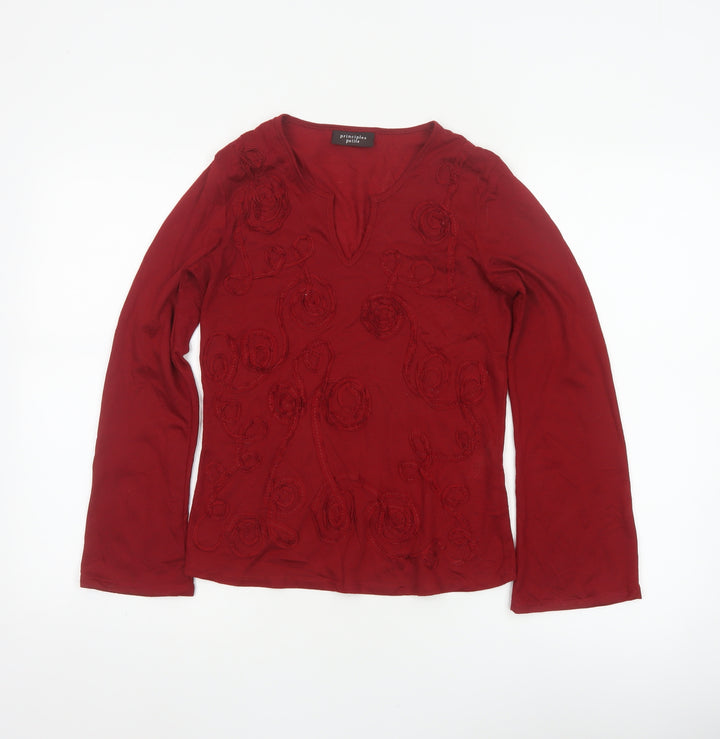 Principles Petite Women Red UK 6 Floral Embroidered V-Neck Blouse