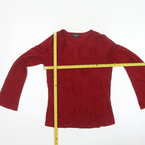 Principles Petite Women Red UK 6 Floral Embroidered V-Neck Blouse