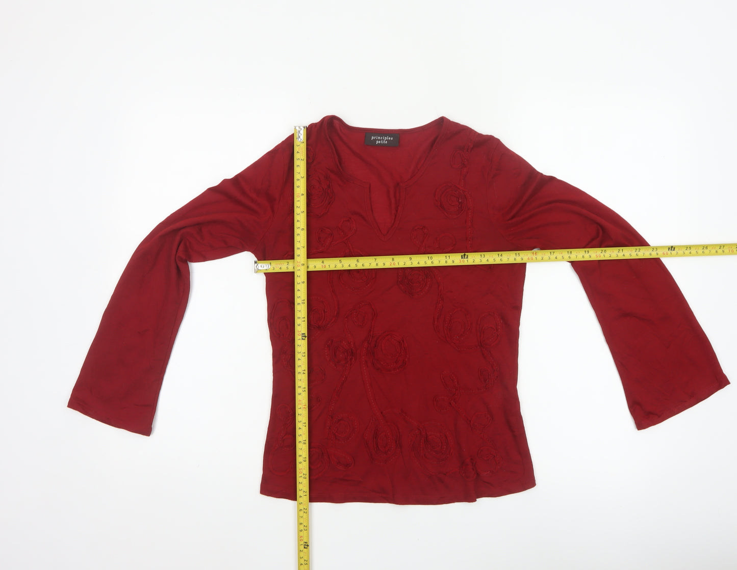 Principles Petite Women Red UK 6 Floral Embroidered V-Neck Blouse