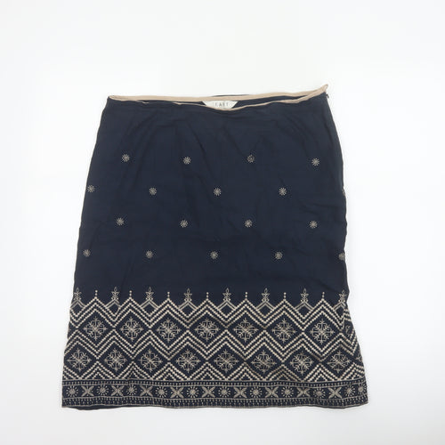 East Women Blue UK 14 Embroidered Geometric Knee Length Pencil Skirt