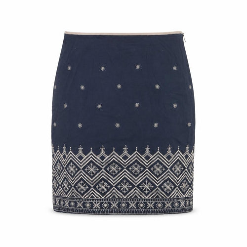 East Women Blue UK 14 Embroidered Geometric Knee Length Pencil Skirt