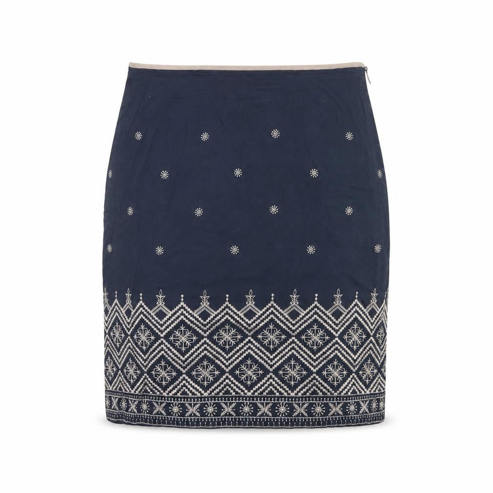 East Women Blue UK 14 Embroidered Geometric Knee Length Pencil Skirt