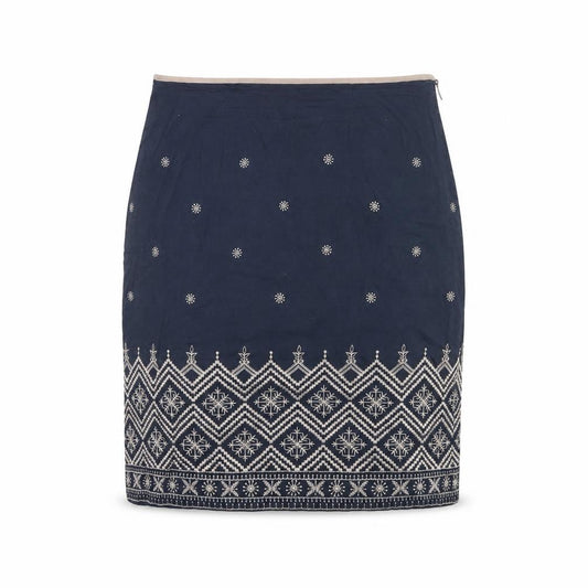 East Women Blue UK 14 Embroidered Geometric Knee Length Pencil Skirt
