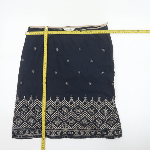 East Women Blue UK 14 Embroidered Geometric Knee Length Pencil Skirt