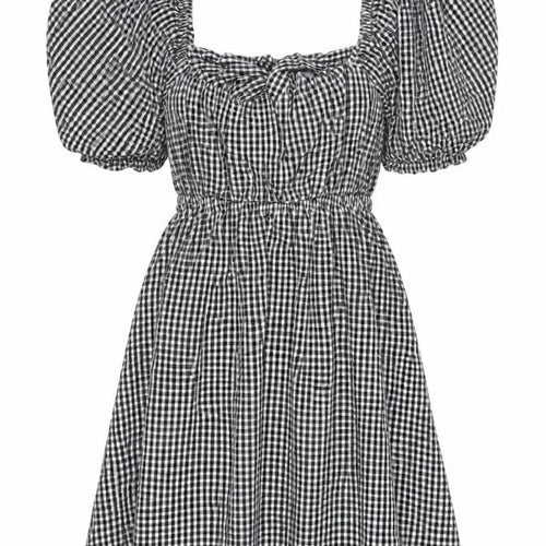 Paper Heart Women Black White Gingham M Fit & Flare Puff Sleeve Dress
