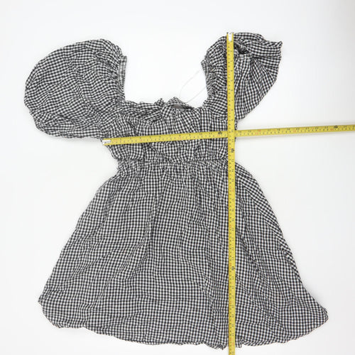 Paper Heart Women Black White Gingham M Fit & Flare Puff Sleeve Dress