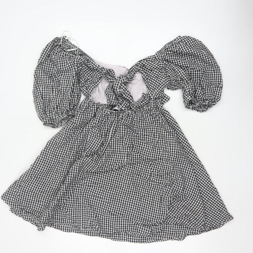 Paper Heart Women Black White Gingham M Fit & Flare Puff Sleeve Dress
