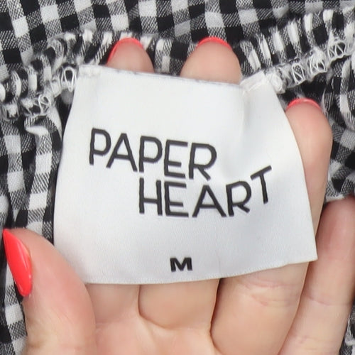 Paper Heart Women Black White Gingham M Fit & Flare Puff Sleeve Dress