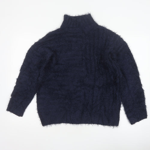 Marks & Spencer Women Blue S Cable Knit High Neck Jumper