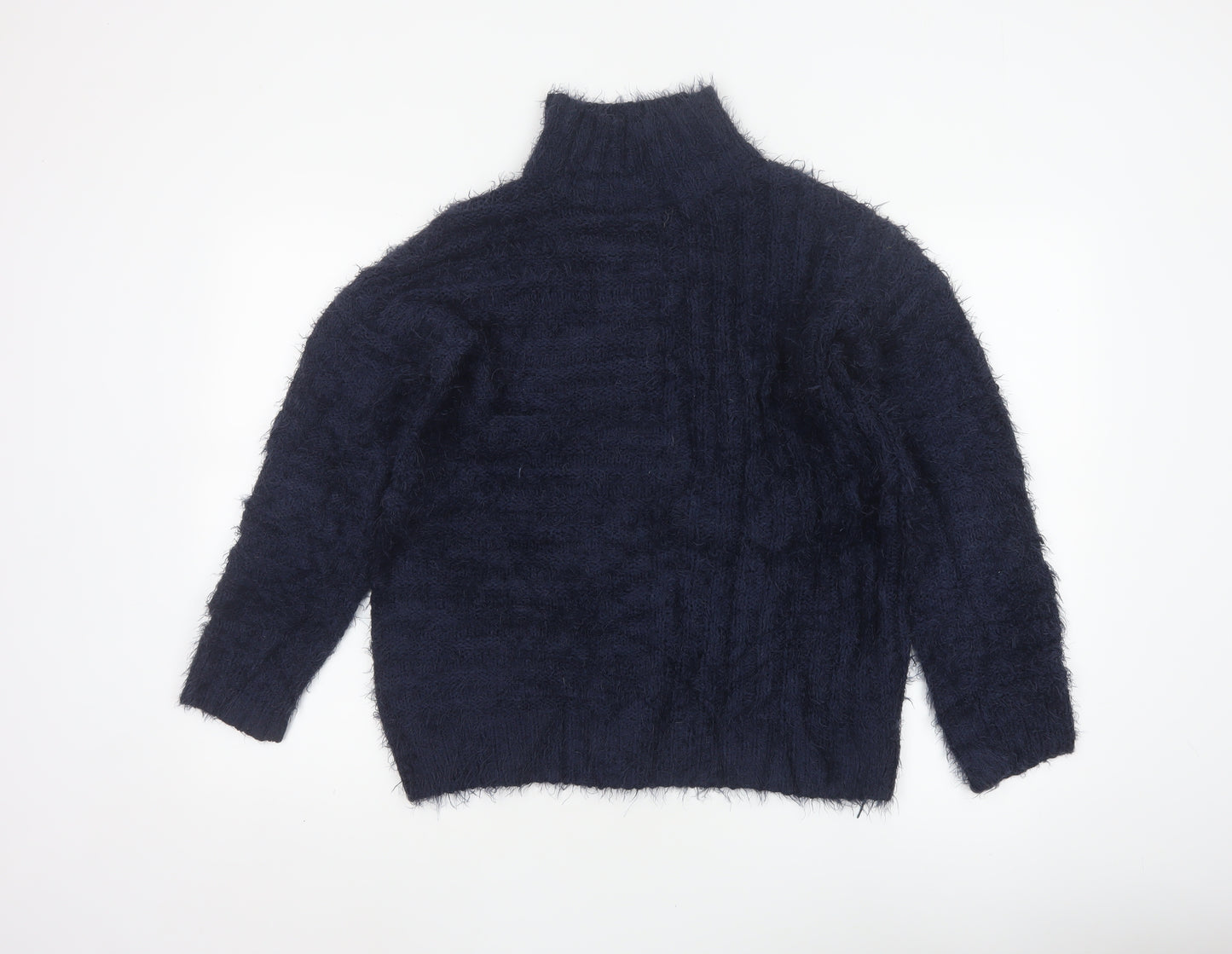 Marks & Spencer Women Blue S Cable Knit High Neck Jumper