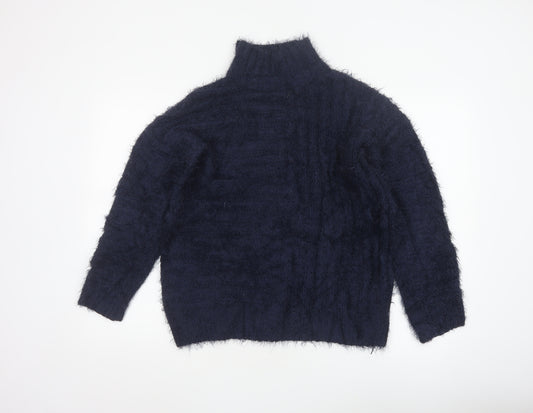 Marks & Spencer Women Blue S Cable Knit High Neck Jumper
