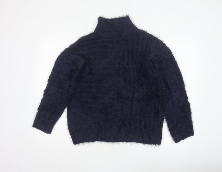 Marks & Spencer Women Blue S Cable Knit High Neck Jumper