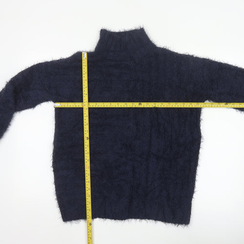 Marks & Spencer Women Blue S Cable Knit High Neck Jumper