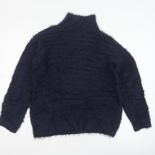 Marks & Spencer Women Blue S Cable Knit High Neck Jumper