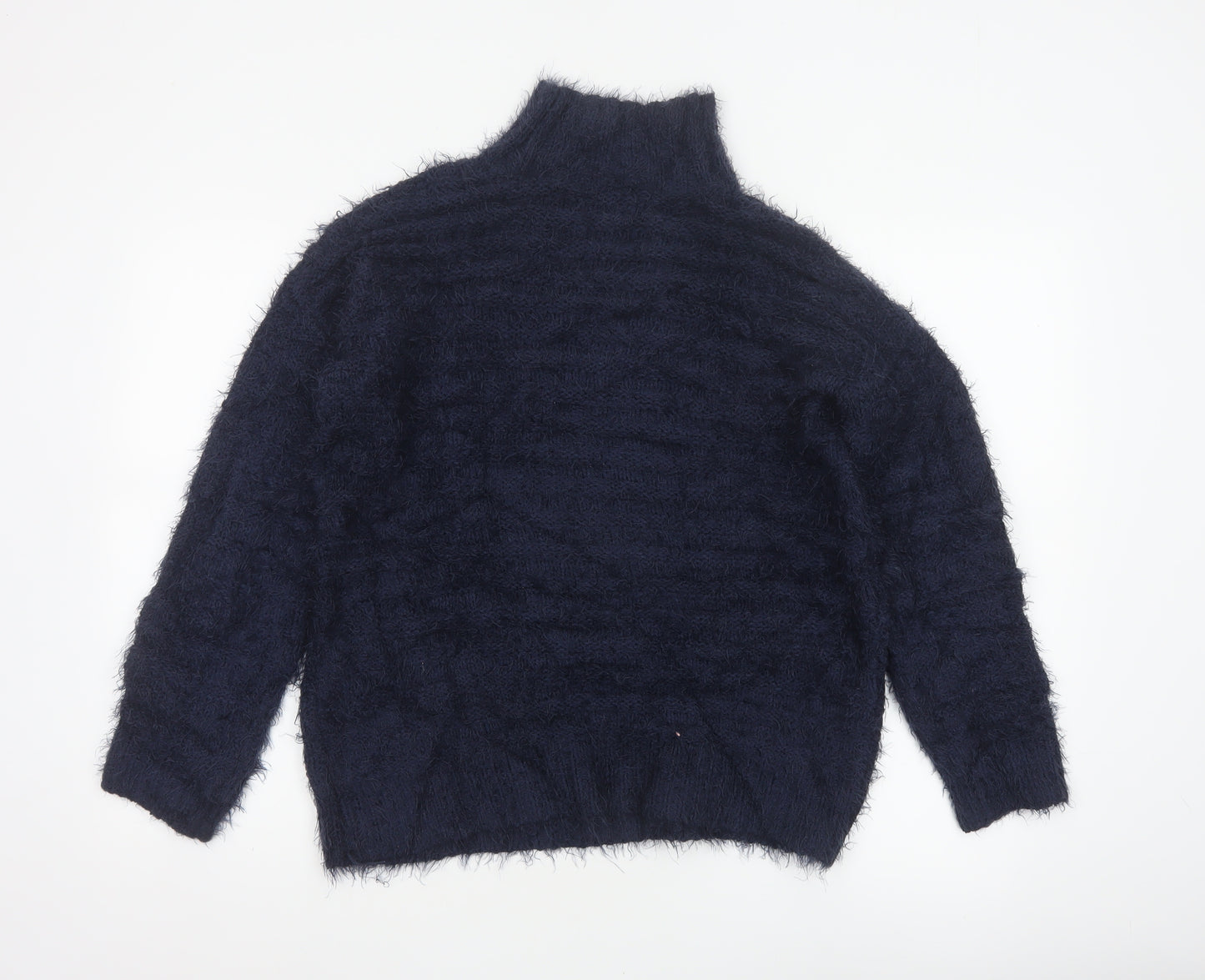Marks & Spencer Women Blue S Cable Knit High Neck Jumper