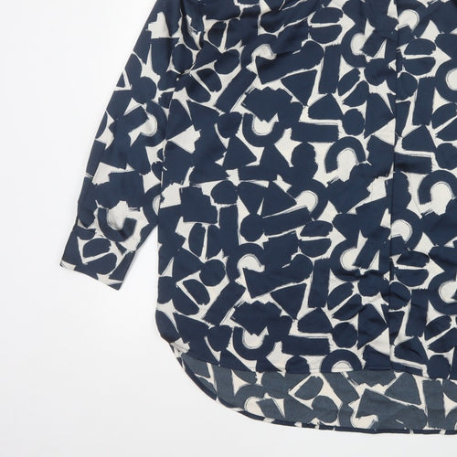 ICHI Women’s Blue Geometric Print Long Sleeve Tunic Blouse Size L