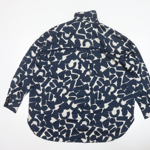 ICHI Women’s Blue Geometric Print Long Sleeve Tunic Blouse Size L