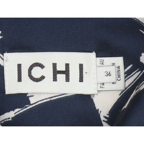 ICHI Women’s Blue Geometric Print Long Sleeve Tunic Blouse Size L