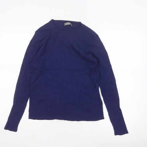 Oasis Women’s Blue L Ribbed Crew Neck Long Sleeve Slim Jumper
