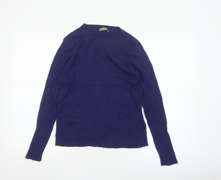 Oasis Women’s Blue L Ribbed Crew Neck Long Sleeve Slim Jumper