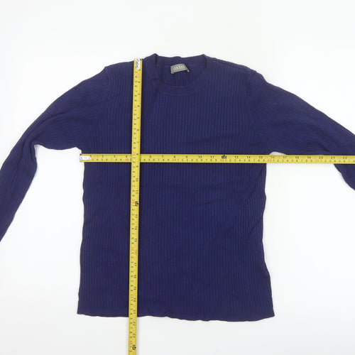 Oasis Women’s Blue L Ribbed Crew Neck Long Sleeve Slim Jumper