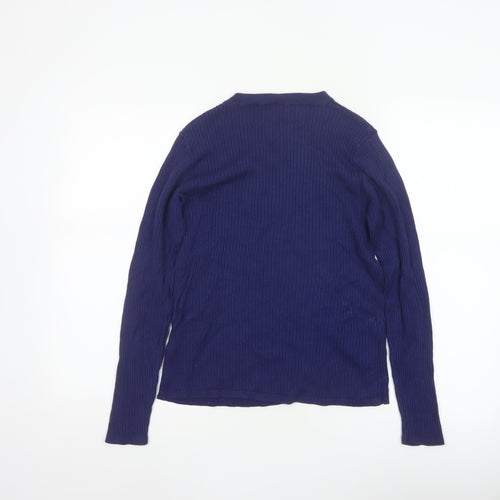 Oasis Women’s Blue L Ribbed Crew Neck Long Sleeve Slim Jumper
