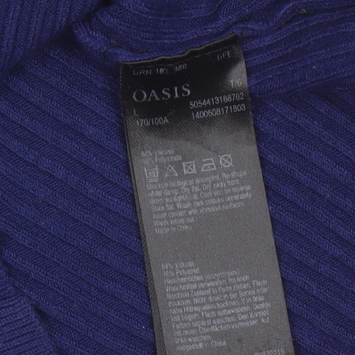 Oasis Women’s Blue L Ribbed Crew Neck Long Sleeve Slim Jumper