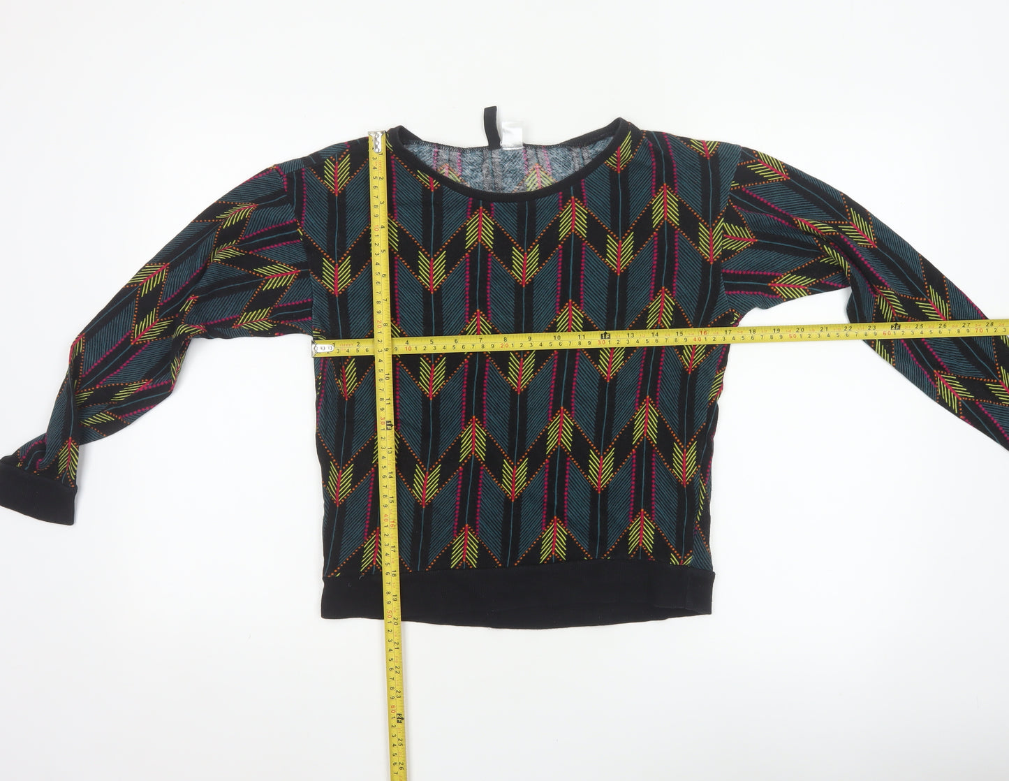 H&M Divided Women’s Multicoloured XS Cropped Geometric Jersey Sweatshirt