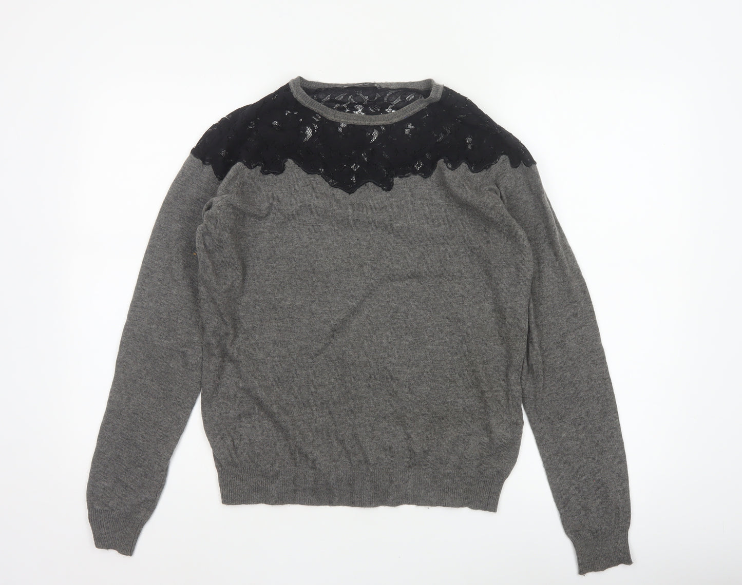 Zara Women’s Grey Black Lace Yoke Knit Pullover Jumper L