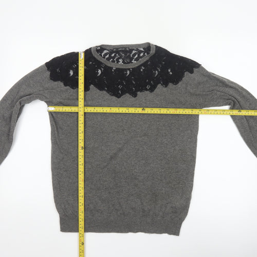 Zara Women’s Grey Black Lace Yoke Knit Pullover Jumper L
