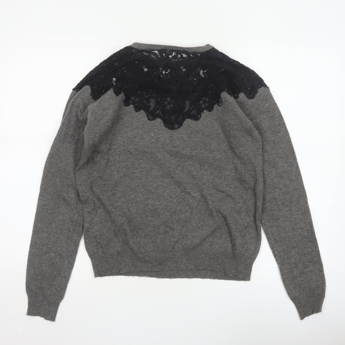 Zara Women’s Grey Black Lace Yoke Knit Pullover Jumper L