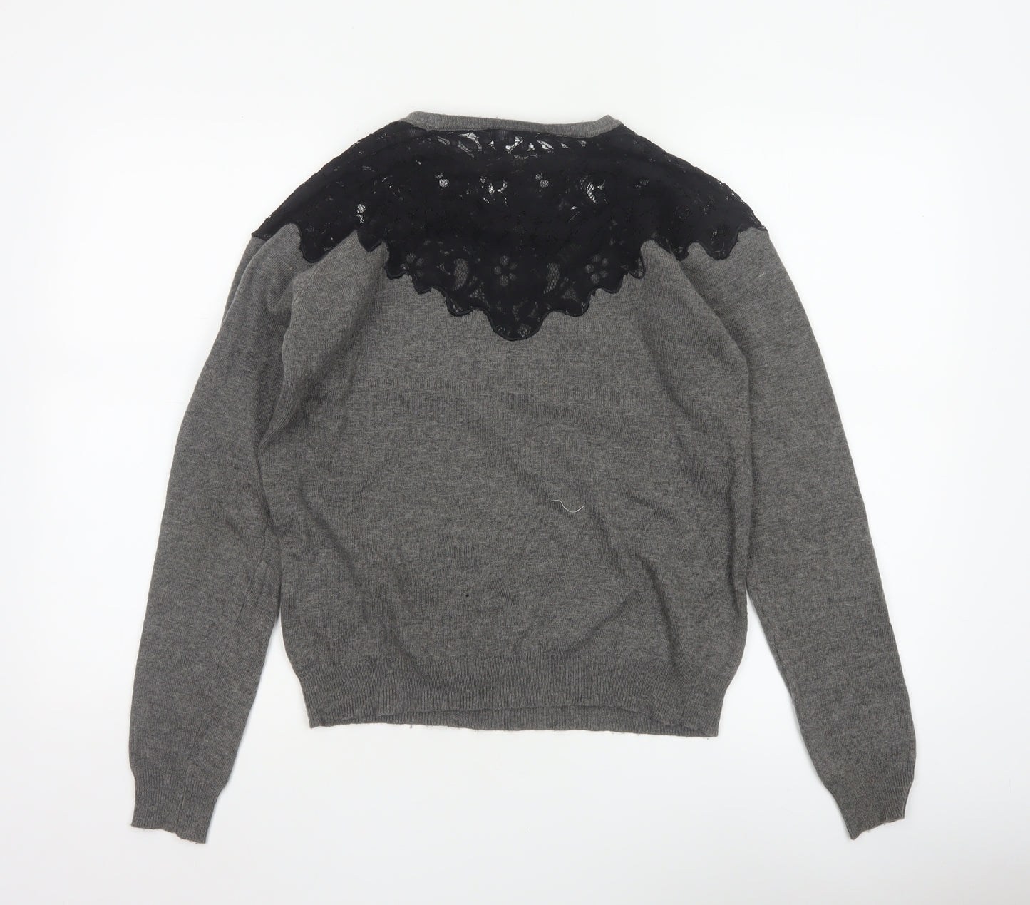 Zara Women’s Grey Black Lace Yoke Knit Pullover Jumper L