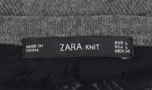 Zara Women’s Grey Black Lace Yoke Knit Pullover Jumper L