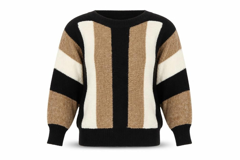 Front view of Cristina's Women Multicoloured Striped V-Neck jumper M
