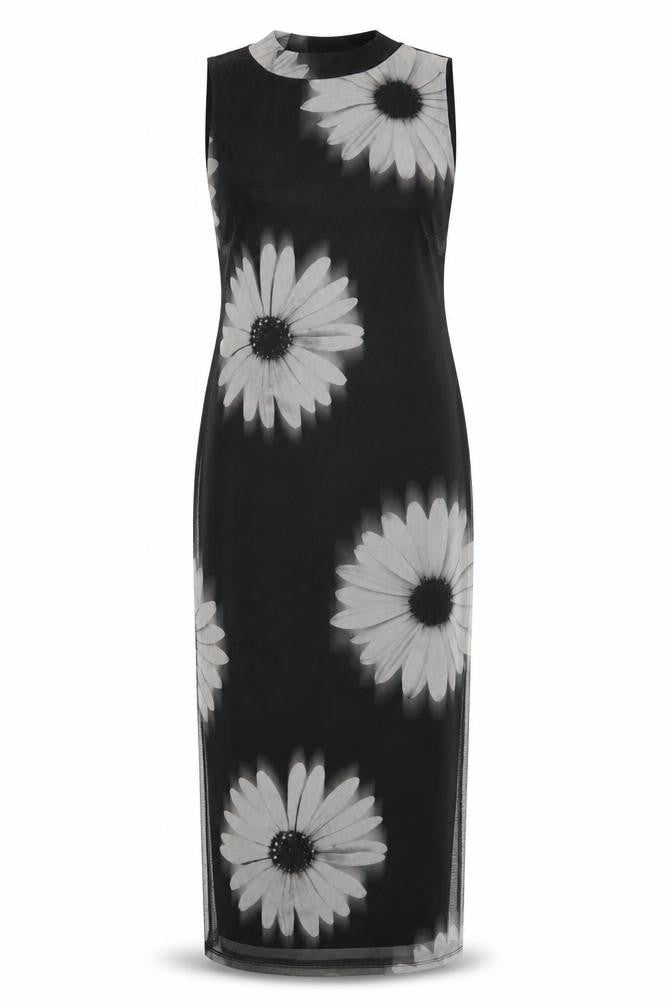 New Look Women Black UK 10 Long Floral Sleeveless Sheath Dress