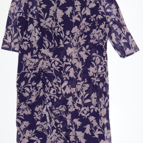 Phase Eight Women Purple UK 26 Floral Ruched Sheath Midi Dress