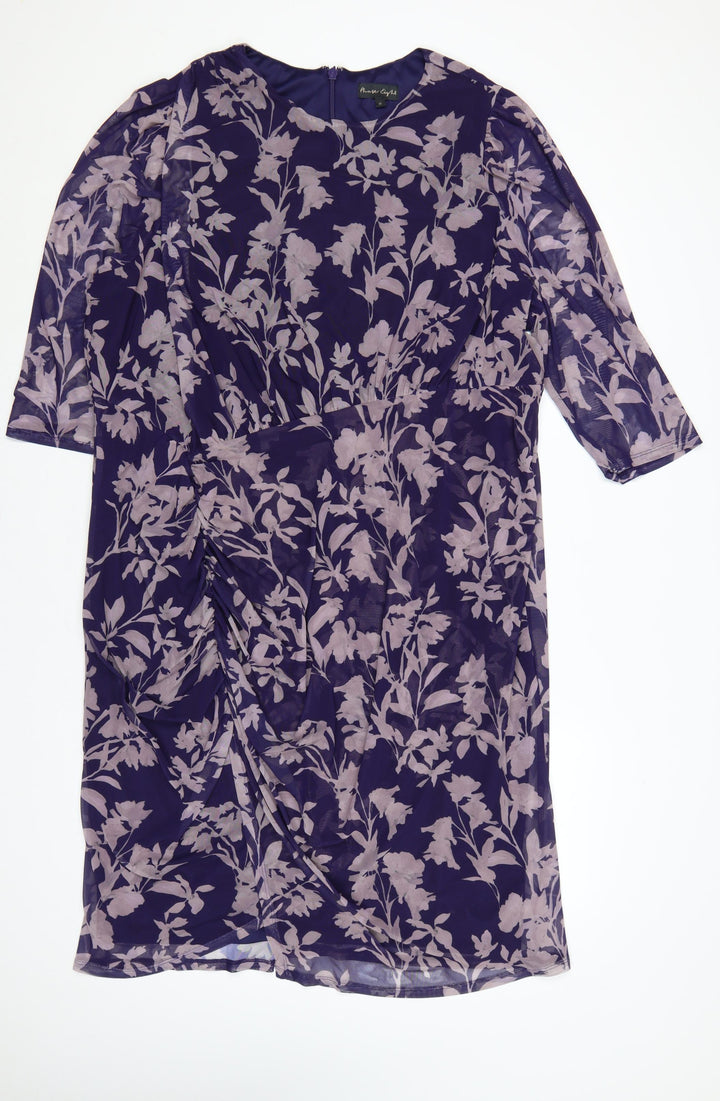 Phase Eight Women Purple UK 26 Floral Ruched Sheath Midi Dress