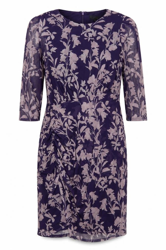 Phase Eight Women Purple UK 26 Floral Ruched Sheath Midi Dress