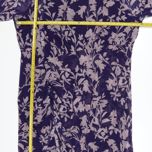 Phase Eight Women Purple UK 26 Floral Ruched Sheath Midi Dress