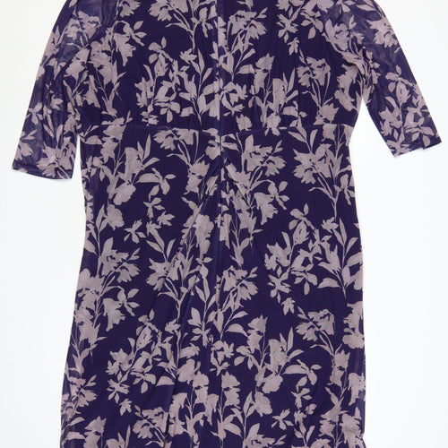 Phase Eight Women Purple UK 26 Floral Ruched Sheath Midi Dress
