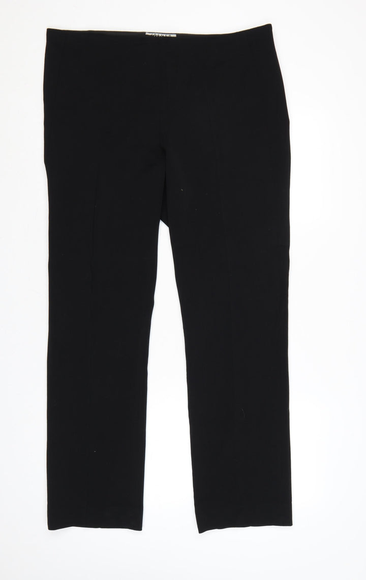 Jaeger Women Black UK 18 Straight Leg Tailored Wool Dress Trousers