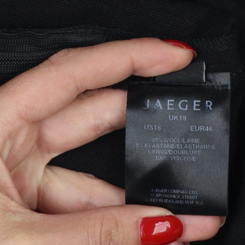 Jaeger Women Black UK 18 Straight Leg Tailored Wool Dress Trousers